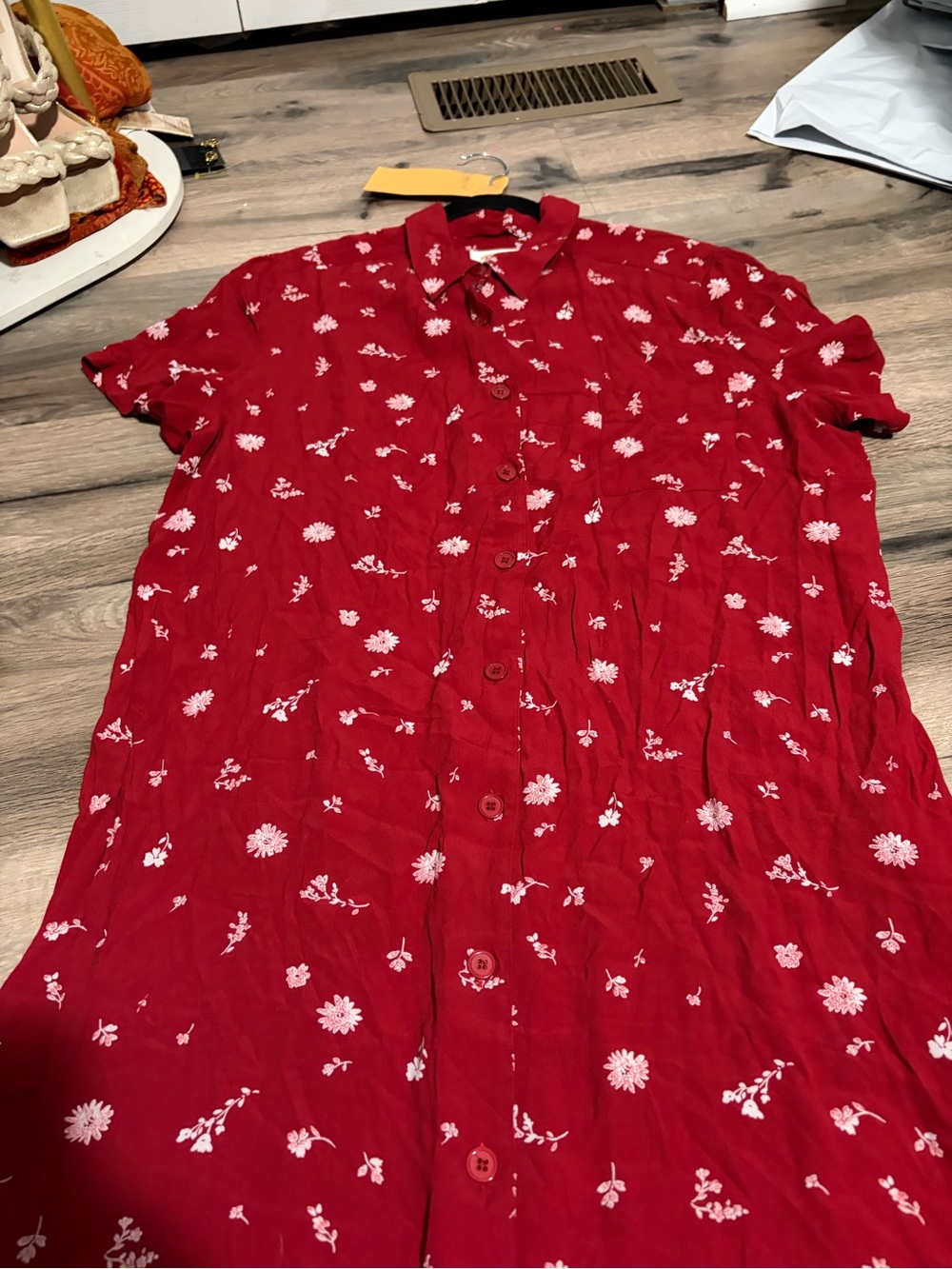 Talbots Red Floral Midi Shirt Dress- size 18